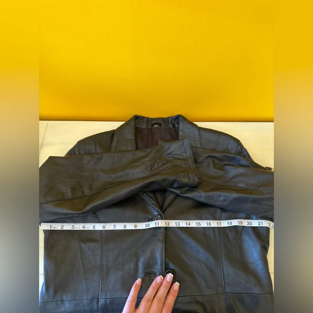 Women's Black Leather Coat - Picture 10 of 15